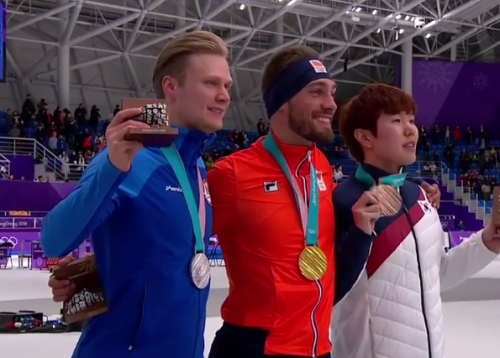 podium 1000 meter heren PyeongChang